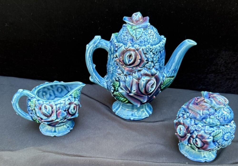 VTG Rare Luster Floral 3 Piece Tea Set Coffee Royal Bouquet Unicorn Japan 1950s
